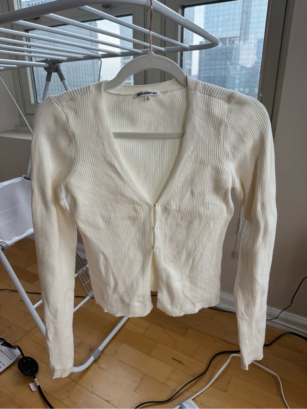 Reformation Kaitlyn Cardigan Sweater Cream Ribbed
